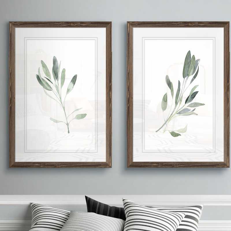 Simple sauge - ensemble de 2 reproductions d'art encadrées, Impression encadrée avec passe-partout, H 20 po x l 16 po, Érable