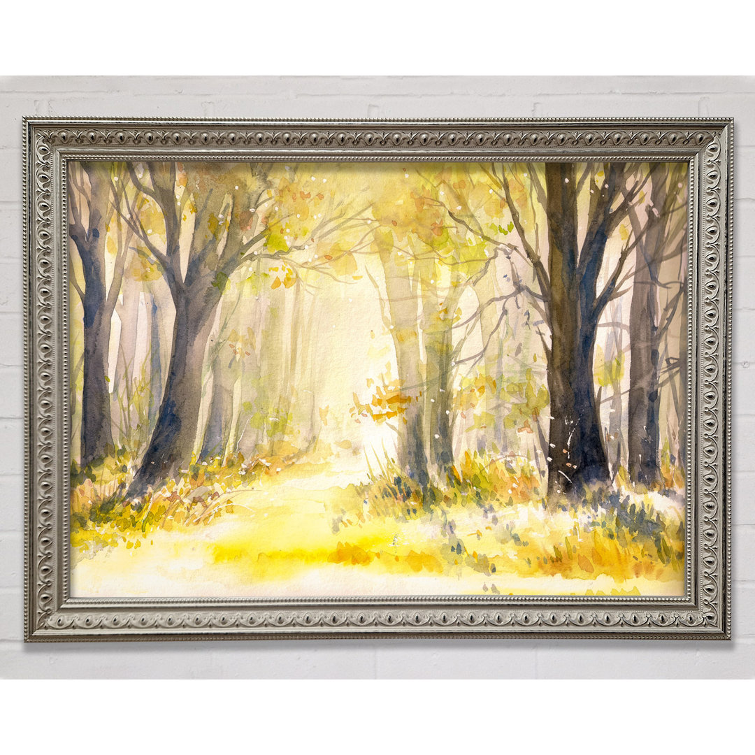 Yellow Forest Woodland Aquarell Gerahmter Druck