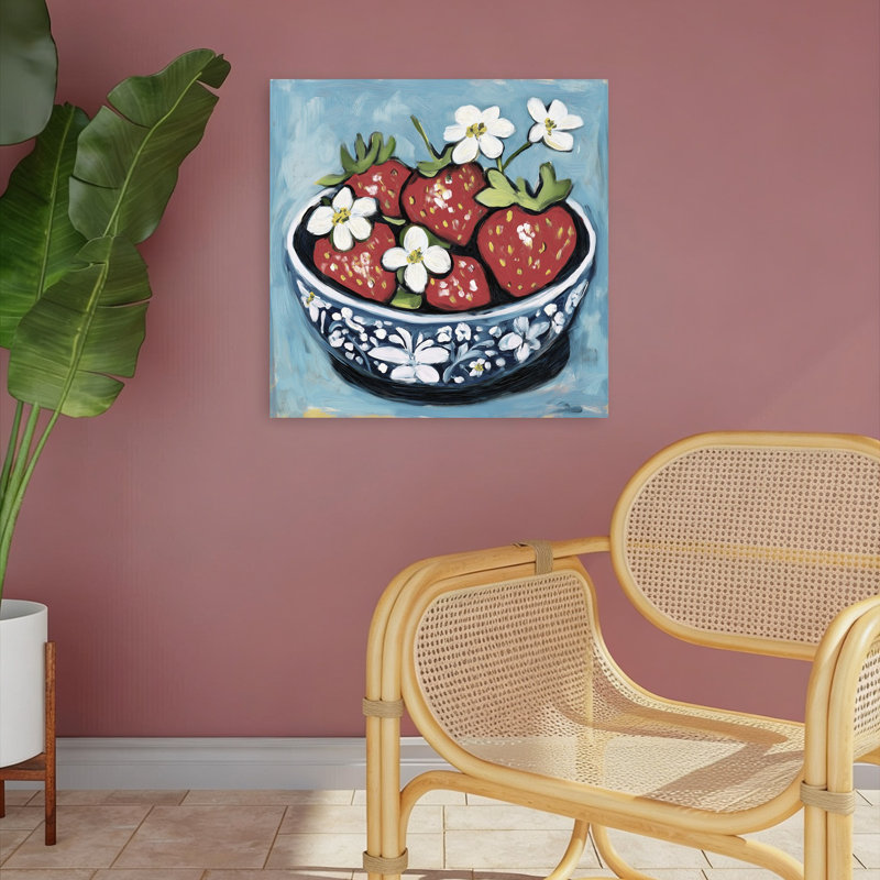 Strawberries In Blue Bowl, H 18 po x l 18 po