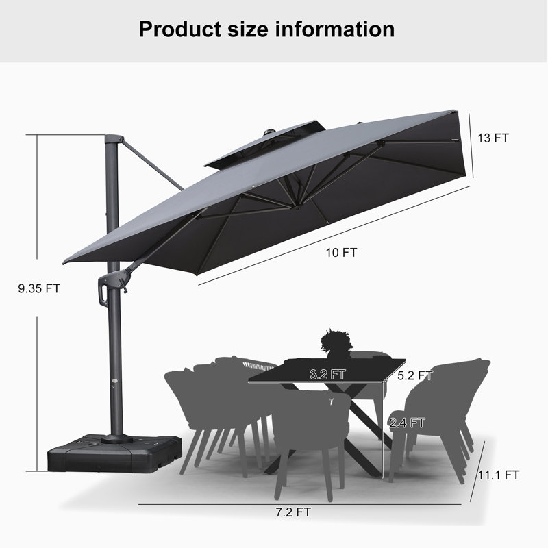 4m x 3m Rectangular Cantilever Parasol, Grey