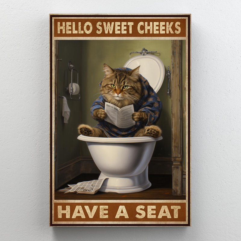 Chat dans la toilette avec siège, H 14 po x l 11 po