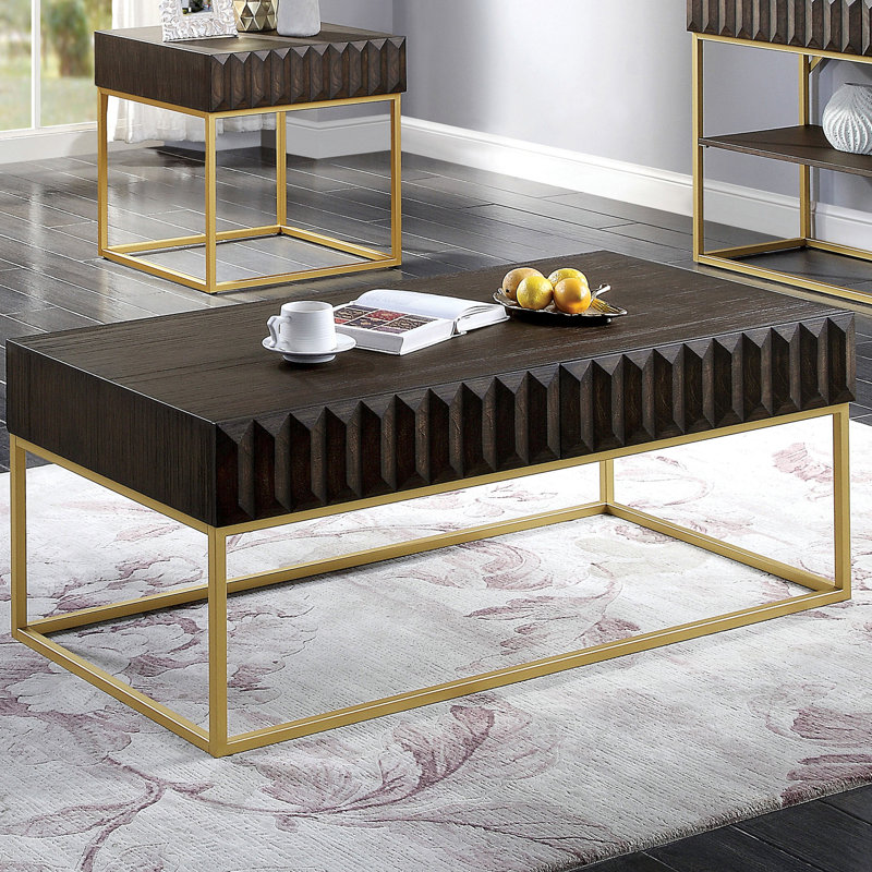 47.25" W Contemporary Coffee Table, Walnut/Gold