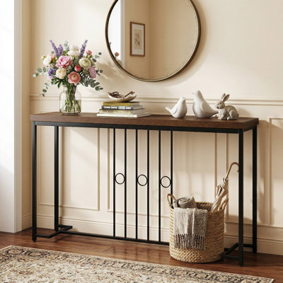 55" Industrial Style Console Table, Stable H-Shaped Reinforced Metal Base & Scratch-Resistant Waterproof Tabletop, Anti-Tip Design Suitable For Entryway, Living Room