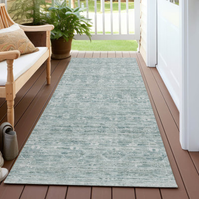 Machine Washable Indoor/Outdoor Xhevrie Turquoise Rug