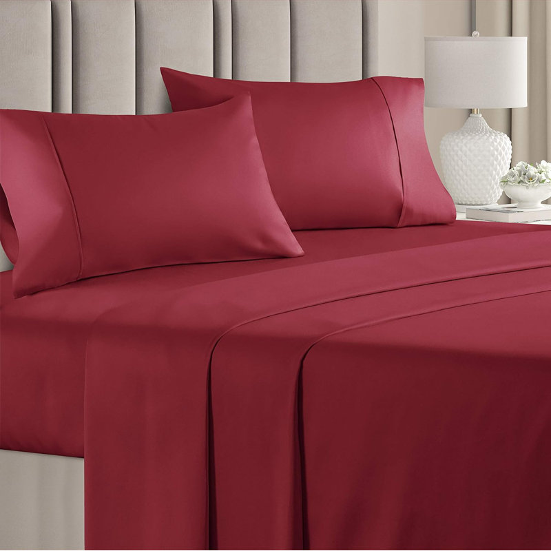 100% Cotton Sheet Set, 400 Thread Count Hotel Luxury Bedding, Soft & Breathable Bed Sheets, 4 Piece Set, Burgundy
