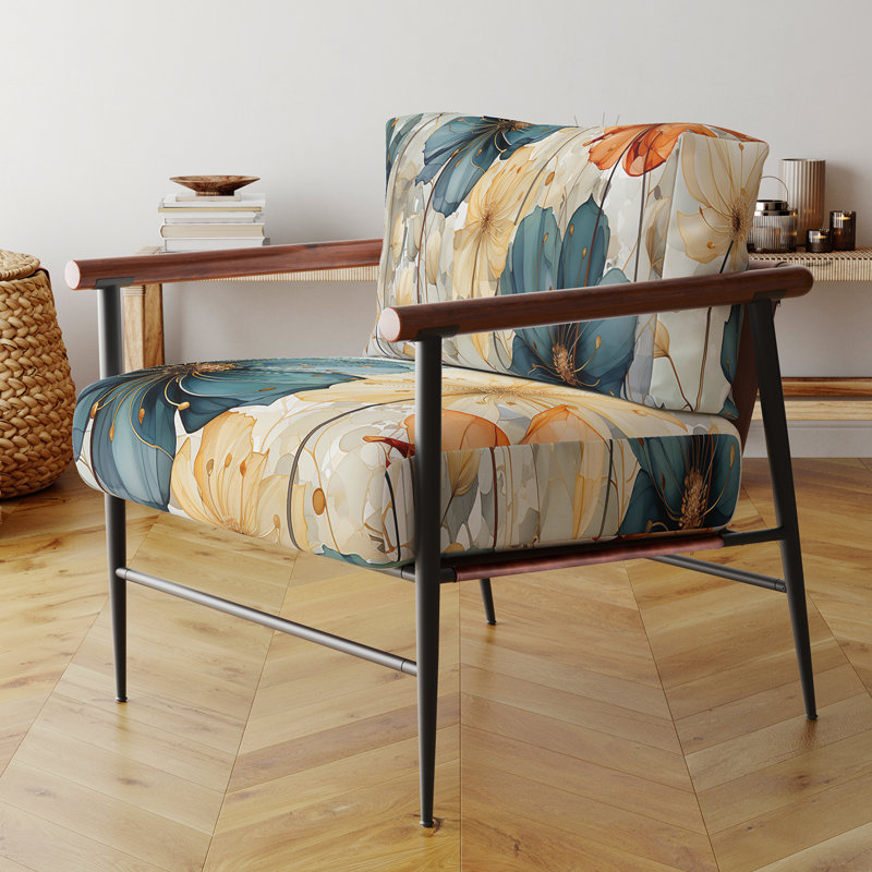 Fauteuil d'appoint rembourré abstrait bleu sarcelle I Petal Mosaics I, Noir
