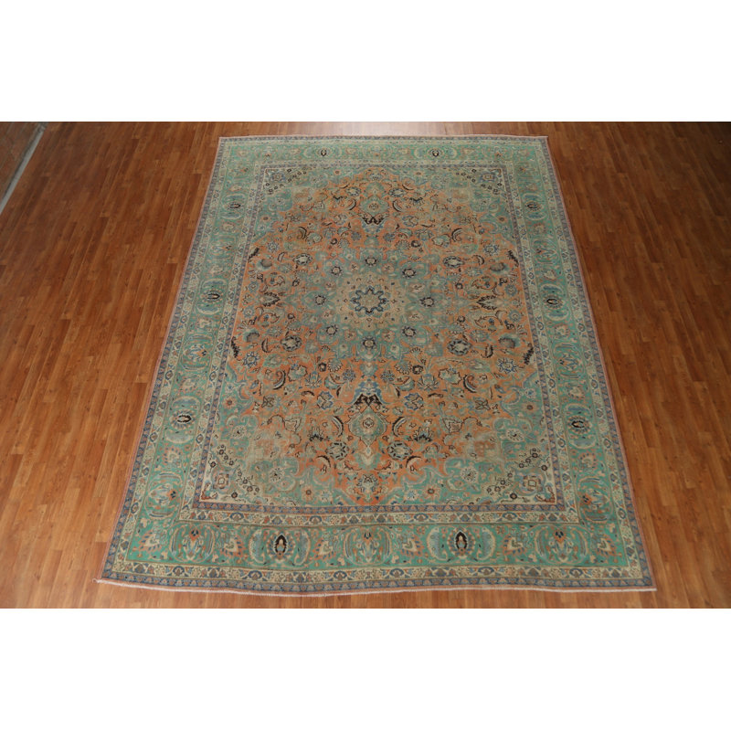 Tapis persan vieilli noué à la main Mashad 9 x 12
