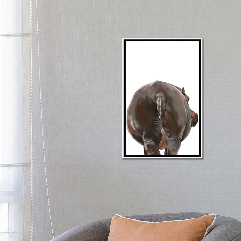 Art hippopotame, Toile blanche encadrée, H 48 po x l 32 po x P 1,5 po
