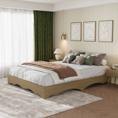 Twin Size Wood Platform Bed Frame with Wave Edge Design, Sturdy Slat Support, Headboard-Free, Noise-Free, No Box Spring Needed, Easy Assembly, Natural Wood Color