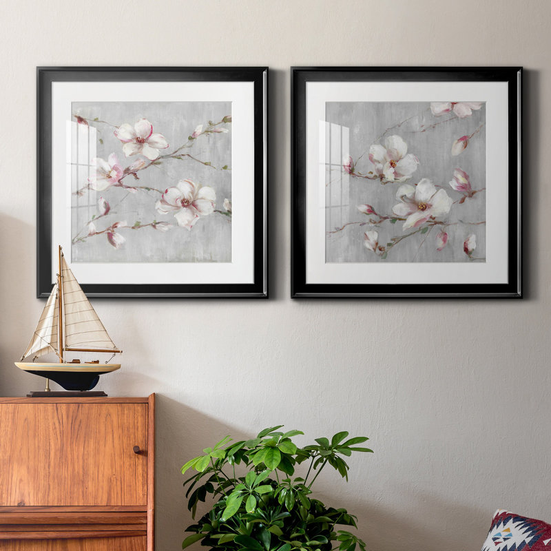 Magnolia Spring I - ensemble de 2 reproductions de cadres photo, H 26,5 po x l 53 po x P 1,5 po, Noir