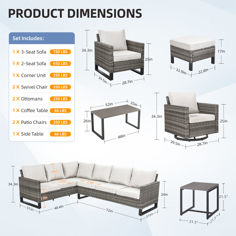 8 - Person Patio Conversation Set with Cushions, Beige