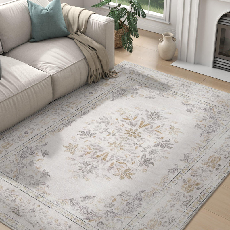 Tapis lavable rétro gris clair, Rectangulaire 2 pi x 3 pi
