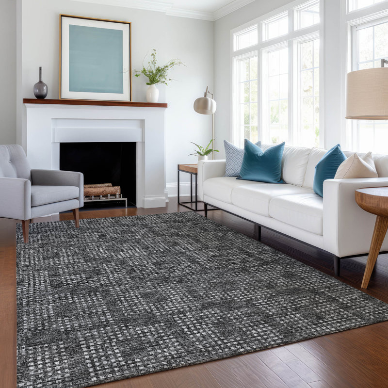 Premium Machine Washable Mayfield AMF33 Geometric Rug, 10' x 14', Black