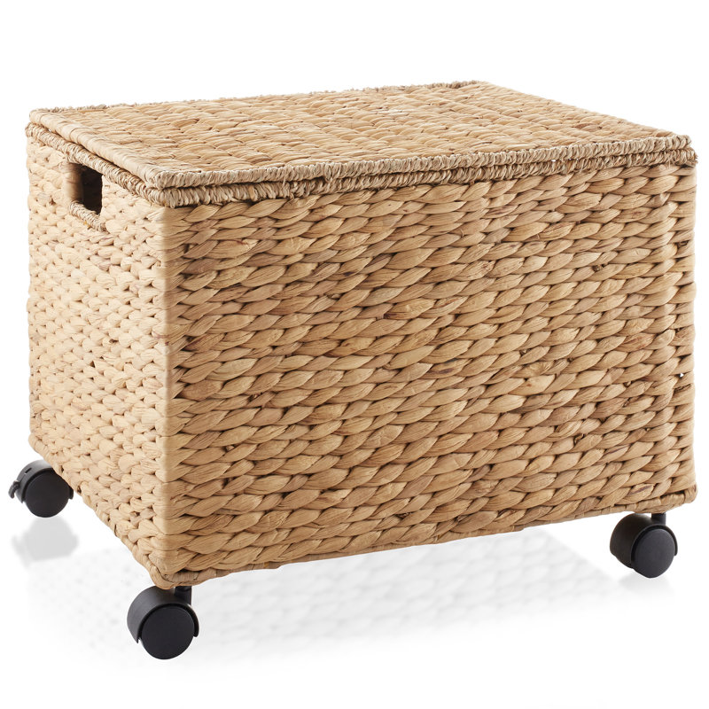 Natural Water Hyacinth Rolling Filing Cabinet with Lid