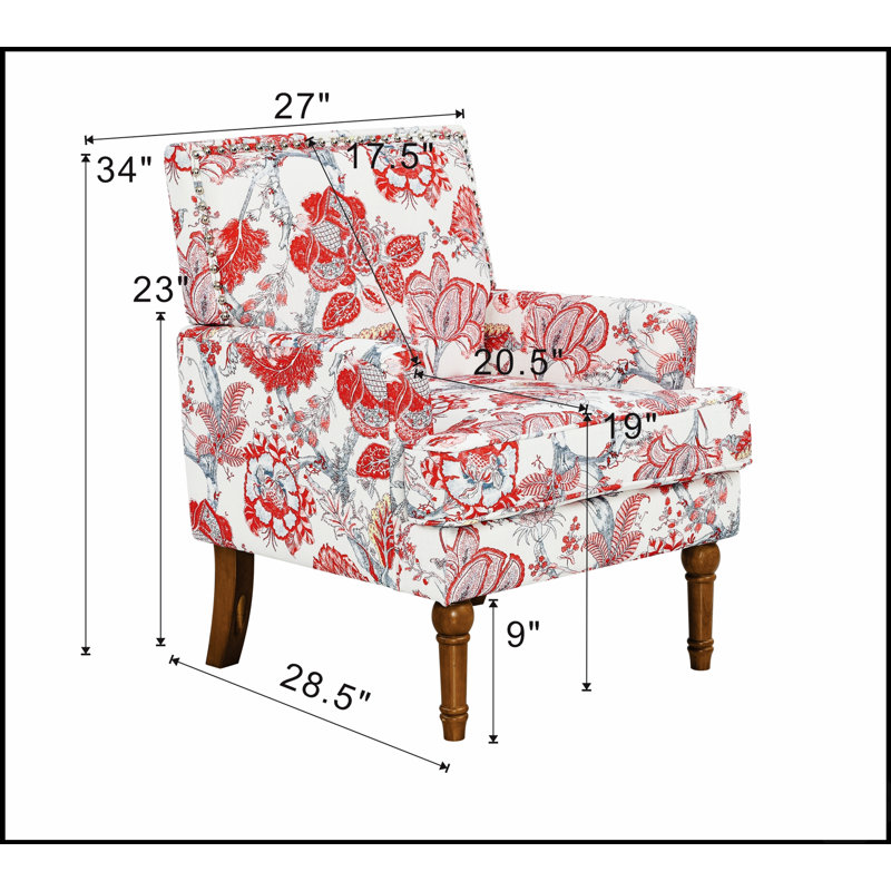 Fauteuil fleuri avec garniture cloutée et pieds en bois massif, idéal pour un décor champêtre et traditionnel, fauteuil d'appoint pour salon Wayfair