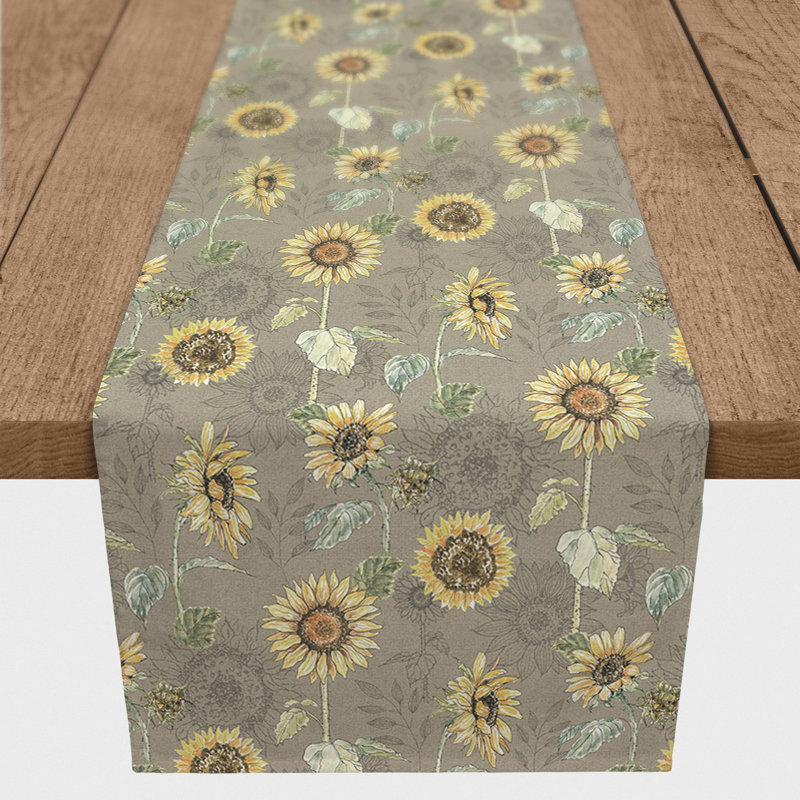 Rectangular Floral Table Runner, 90" x 16", Tan