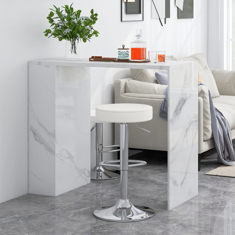 Armīns Swivel Upholstered Adjustable Height Counter Stool with Metal Frame, White, 2