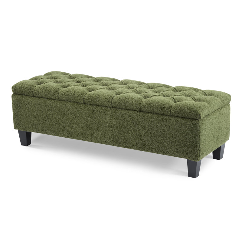 Banc de rangement en boucle, pieds en bois d'hévéa, capacité de 300 lb, fermeture automatique du couvercle, capitonnage à boutons et coutures en losange, convient à la maison, L 51,74 po x l 17,32 po H 18 po avec rangement, surface bouclée,