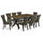 9 Piece Dining Table Set Includes a Rectangle Dining Room Table with X-Legs and 8 Dahlia Linen Fabric Upholstered Parson Chairs, Distressed Jacobean Finish.-1414228267-1414228271-1414228270