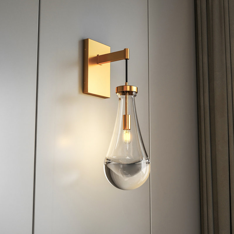 Applique murale en laiton, abat-jour en verre goutte d'eau moderne, ampoule DEL E12 à intensité variable, pour salle de bain, meuble-lavabo, salon, laiton, paquet de 1