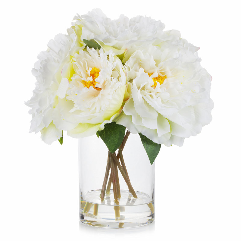 Faux Silk Peony Arrangement in Vase, Cream