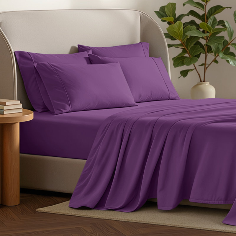 Microfiber Sheet Set with Bonus Pillowcase Set, Plum, Full XL
