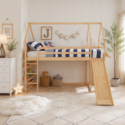 Lit mezzanine avec glissade et rangement House, design fantaisiste pour chambre d'enfant