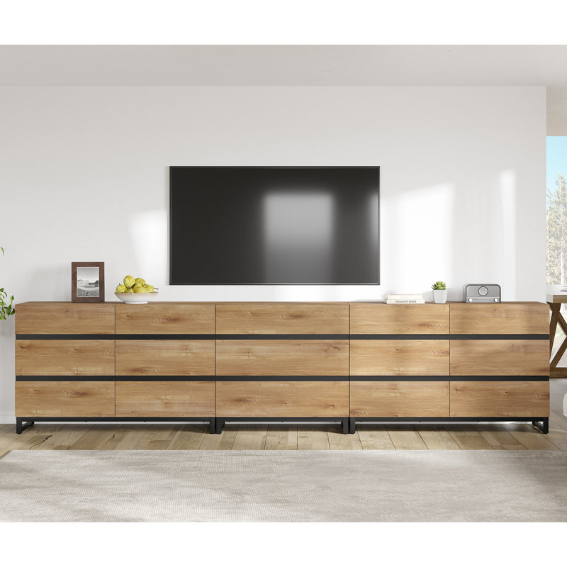 3 In 1 TV Stand For, Modern TV Console With 15 Drawers, Media Console With Adjustable Shelf For Living Room, Bedroom, Oak