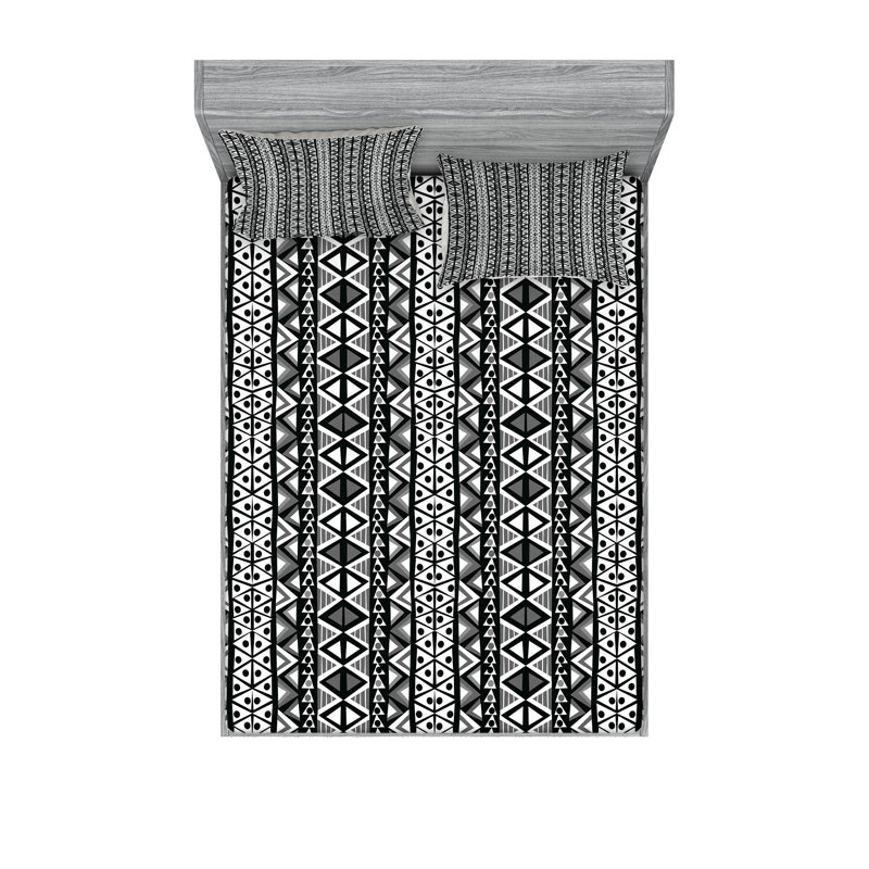 Drap-housse et coussin décoratif Ambesonne Western, gris noir, Ensemble de draps pour grand lit + 5 pièces suppl