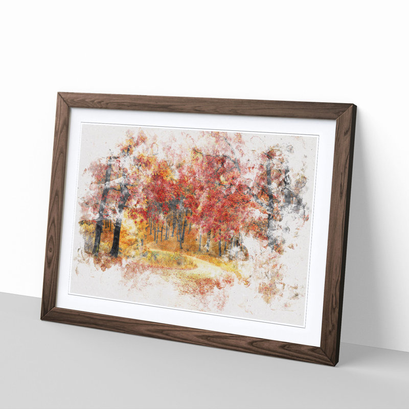 Path Through the Forest at Autumn - Picture Frame Painting Print, Walnut Framed, 33cm H x 45cm W x 2cm D