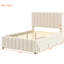 Lit plateforme double tapissier avec lit gigogne simple et 3 tiroirs, tissu de lin, beige-1278120109