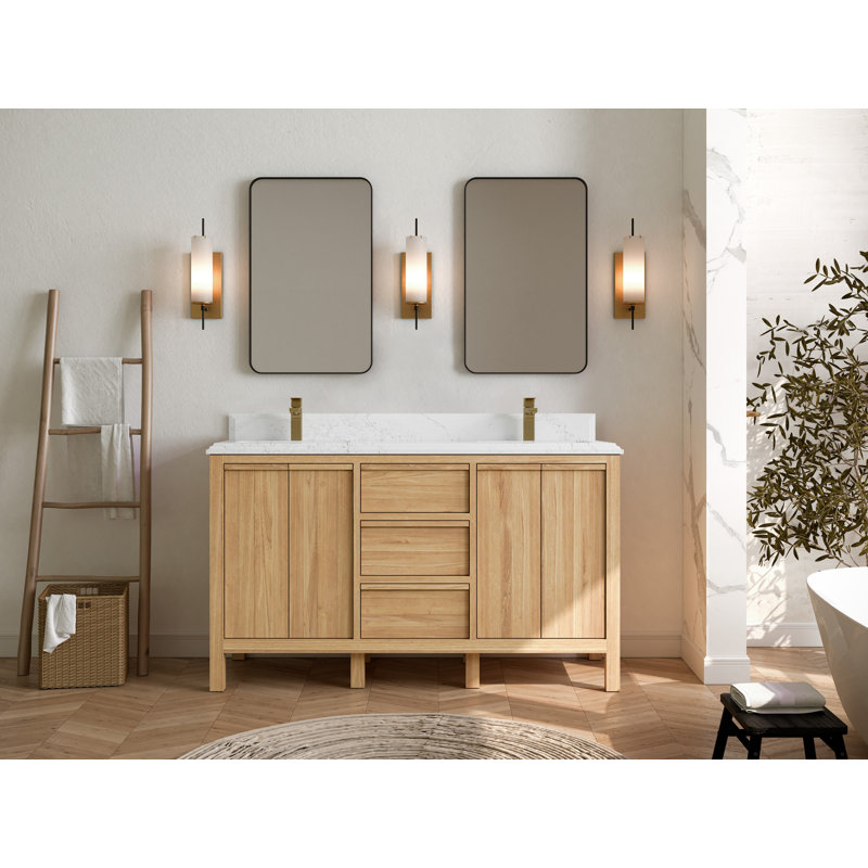 Ensemble de meuble-lavabo double 60 po Teak