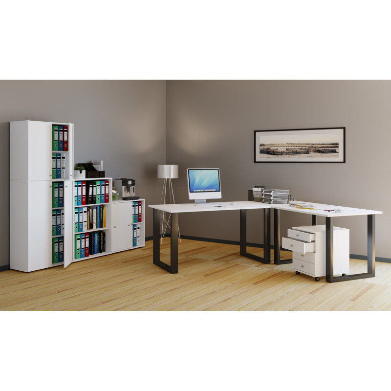 Rickesha Stainless Steel Writing Desk, 76cm H x 220cm W x 80cm D, White/Black