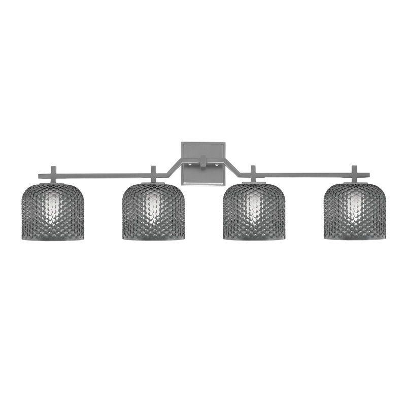 Bar pour salle de bain Headland illustré avec verre texturé fumée de 6 po, H 10 po x l 35,75 po x P 6 po, Quatre lumières