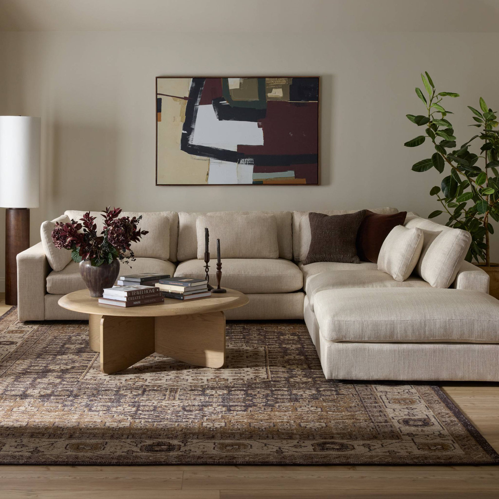 Bridgette 5 - Piece Upholstered Modular Sectional, Essence Natural Performance Basketweave, Right Arm Facing