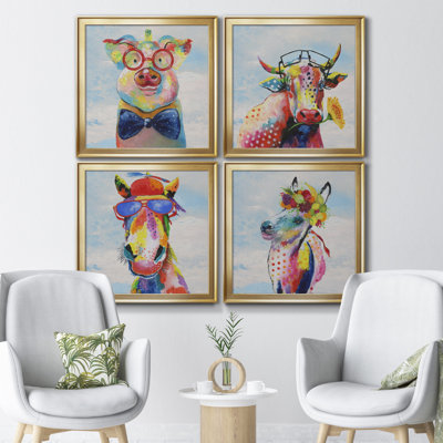 " Groovy Pig And Sky " 4 - Pieces Painting Print