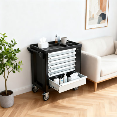 7-Drawer Rolling Tool Chest With Lock, Tool Cart Storage Cabinet Organizer Trolley With Tools Tray Top