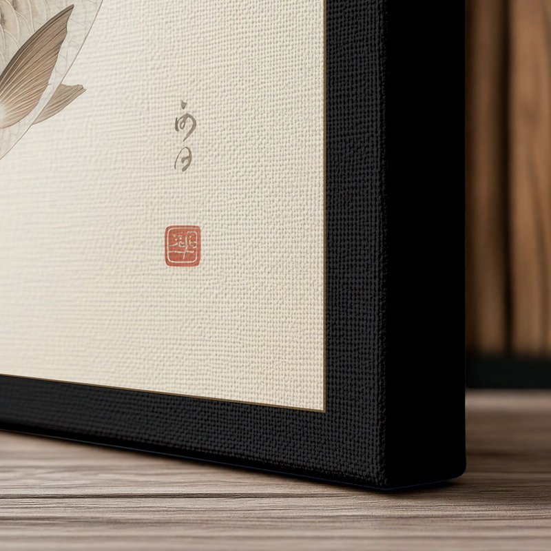 Carp in Contemplation Japandi - Wrapped Canvas, 18x12 - 45.7 x 30.5 cm, Black Border