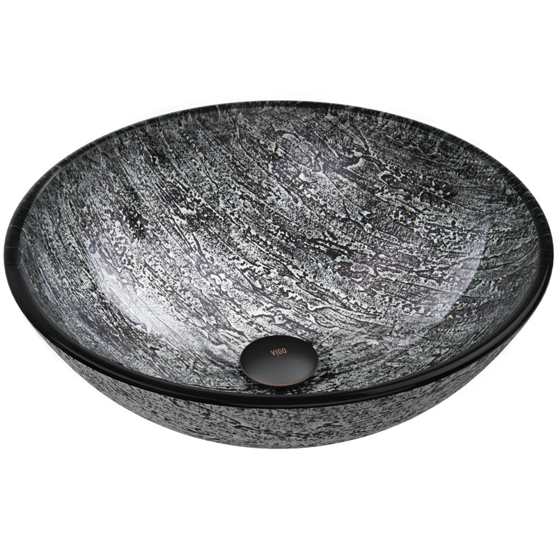 Lavabo de salle de bain rond de type vasque en verre titane de L 17 po l 6 po Giovanni, Gris ardoise