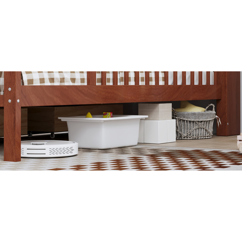 Lit simple avec rangement pour tête de lit en noyer et garde-corps pour plus de sécurité, Noyer