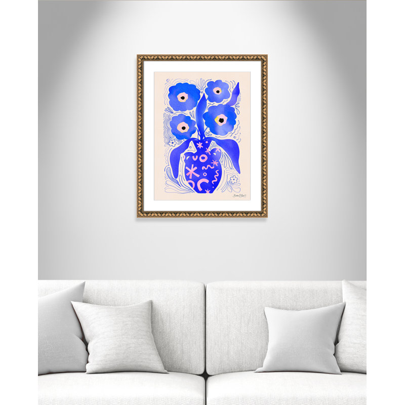 «Blue Flowers Matisse» par Bloom, Imprimé mat, Perles de feuilles dorées, L 24,5 po x H 30,5 po