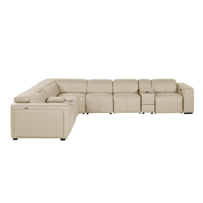 Top Grain Italian Leather 8-Piece L-Shaped Modular Power Reclining Sectional With 4 Power Recliners & Power Headrests
