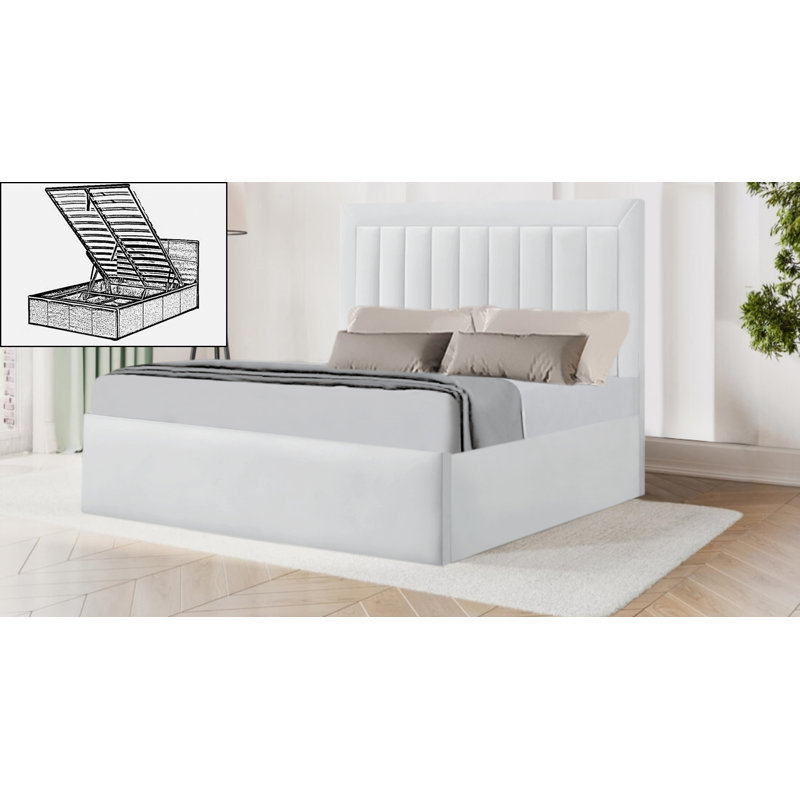 Balendin Upholstered Ottoman Storage Bed, Kingsize (5'), White