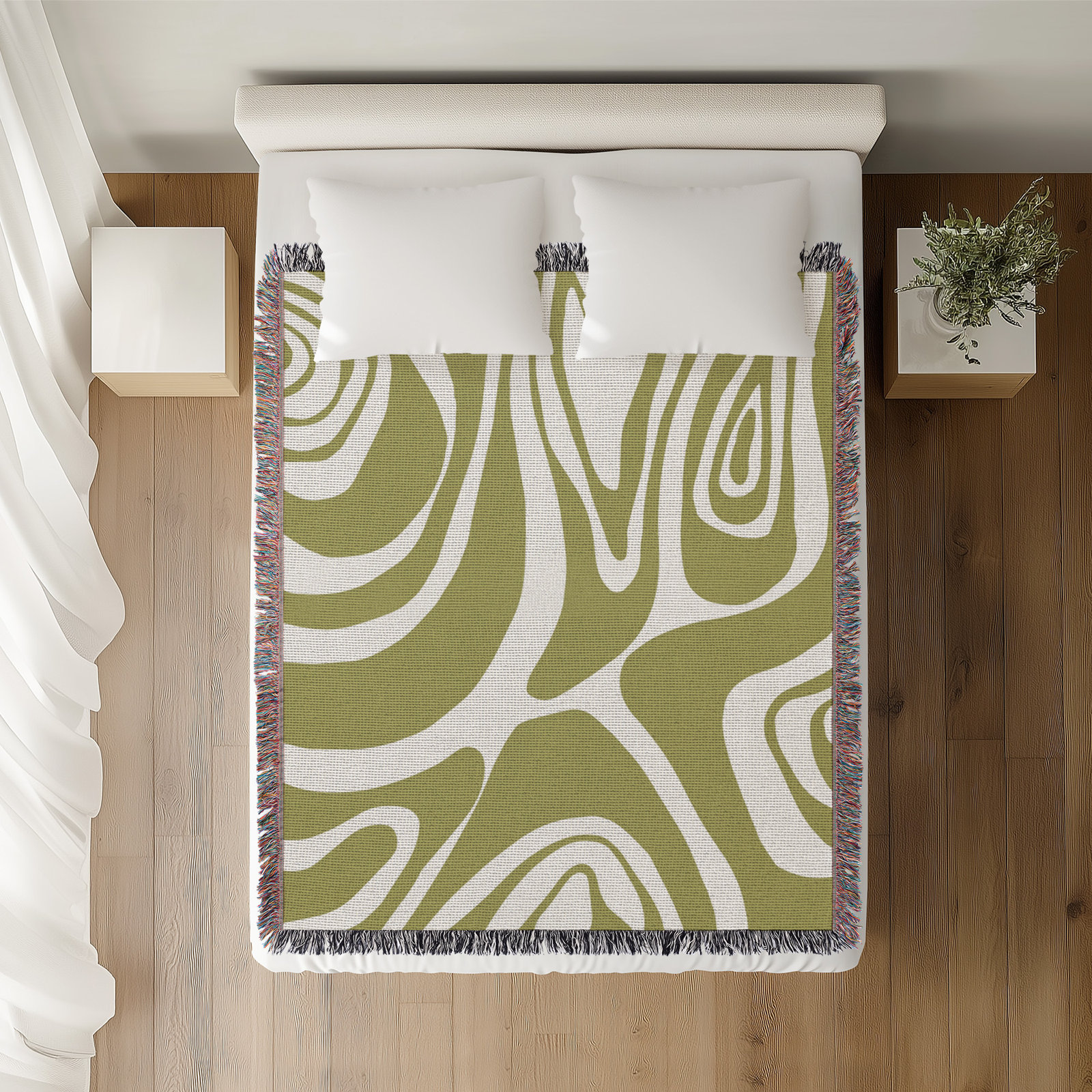 Kayle Cotton Throw Blanket, 50" x 70"  – Full/Double, Chartreuse