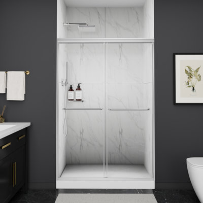 44-48"W X 70"H Framed Double Sliding Shower Door | 1/4 " (6MM) Clear SGCC Tempered Glass with Stainless Steel Hardware,Chrome-Colored Aluminum Frame