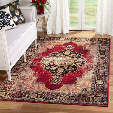 Oriental Machine Woven Rectangle 6' x 9' Synthetic Area Rug in Blue/Brown/Ivory Bungalow Rose
