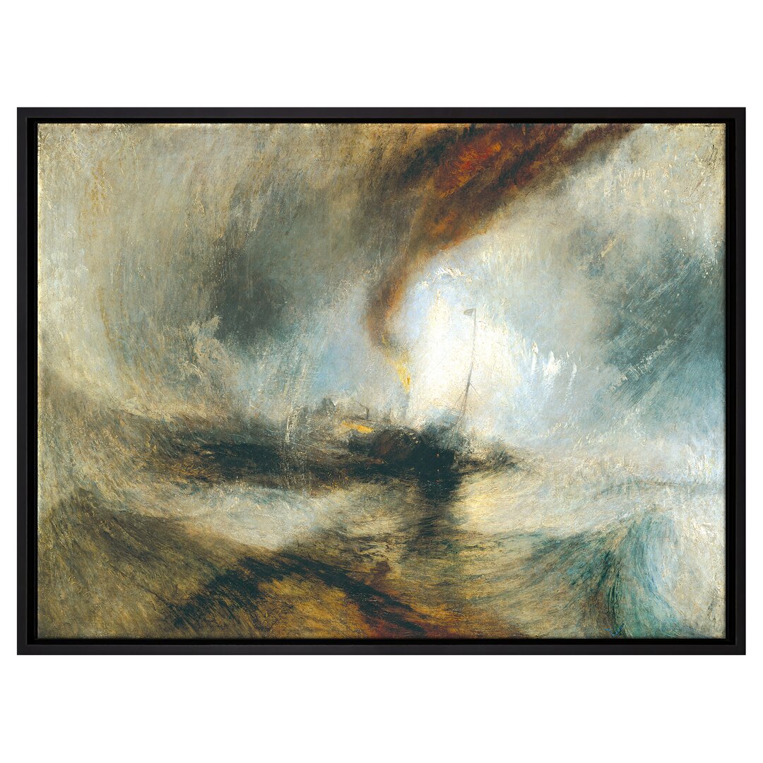 Gerahmtes Leinwandbild Schneesturm-Dampfboot vor einem Hafen von William Turner