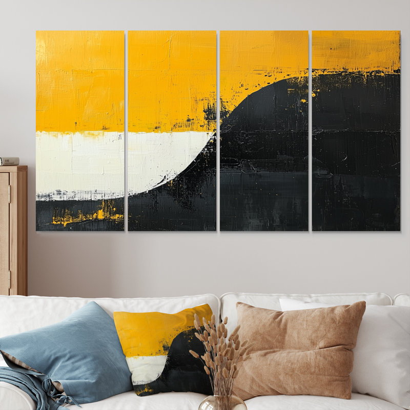 Cristofher noir abstrait Shapes Reflections II - formes abstraites - art mural moderne pour le salon, H 32 po x l 64 po, 4