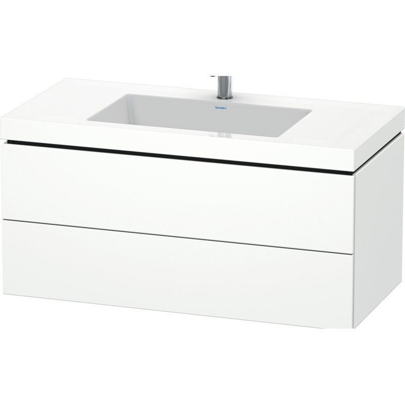 Ensemble de meuble-lavabo de salle de bain simple à fixation murale 39" à haut lustre abricot, Blanc mat