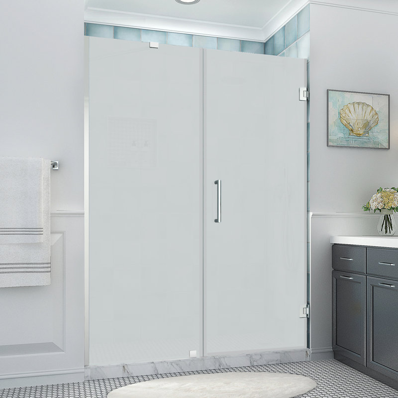 Belmore XL 66.25 - 67.25 in. W x 80 in. H Frameless Hinged Shower Door with StarCast Glass, Chrome, Frosted Glass